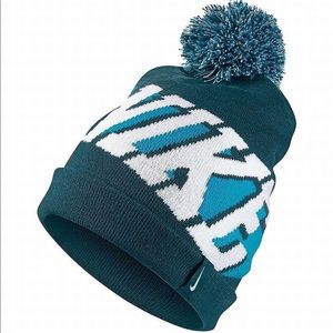 Nike blue cuffed Pom beanie